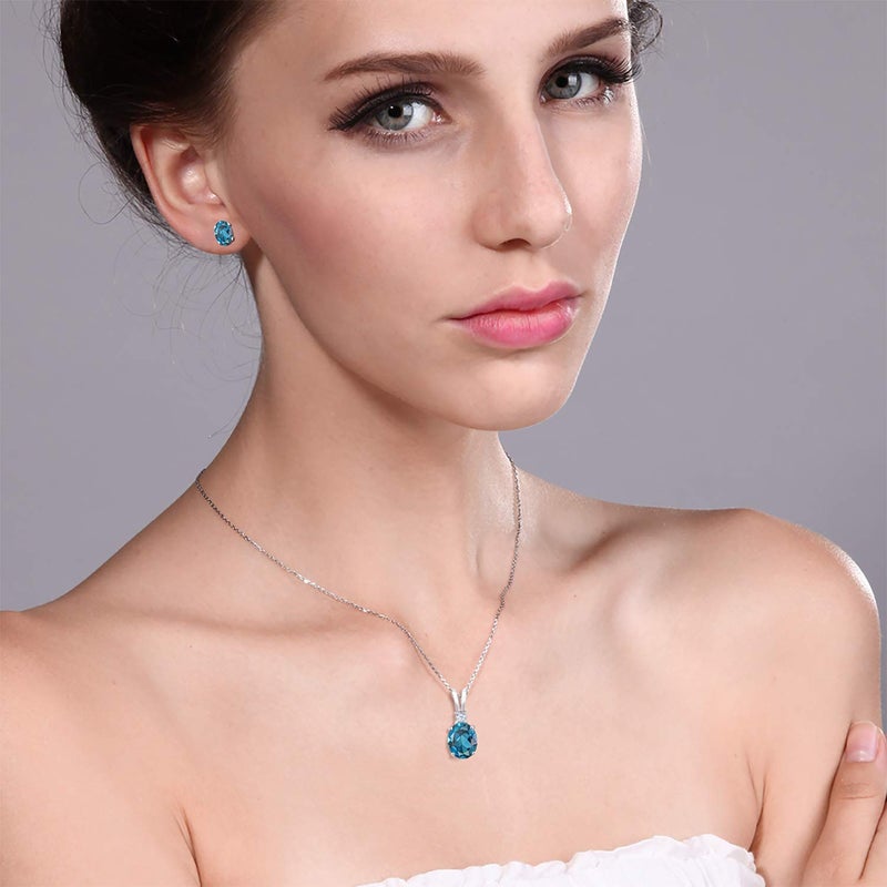 Gem Stone King 3.15 Cttw London Blue Topaz Pendant and Earrings Jewelry Set For Women | 925 Sterling Silver | Gemstone Birthstone | With 18 Inch Silver Chain - Image 3